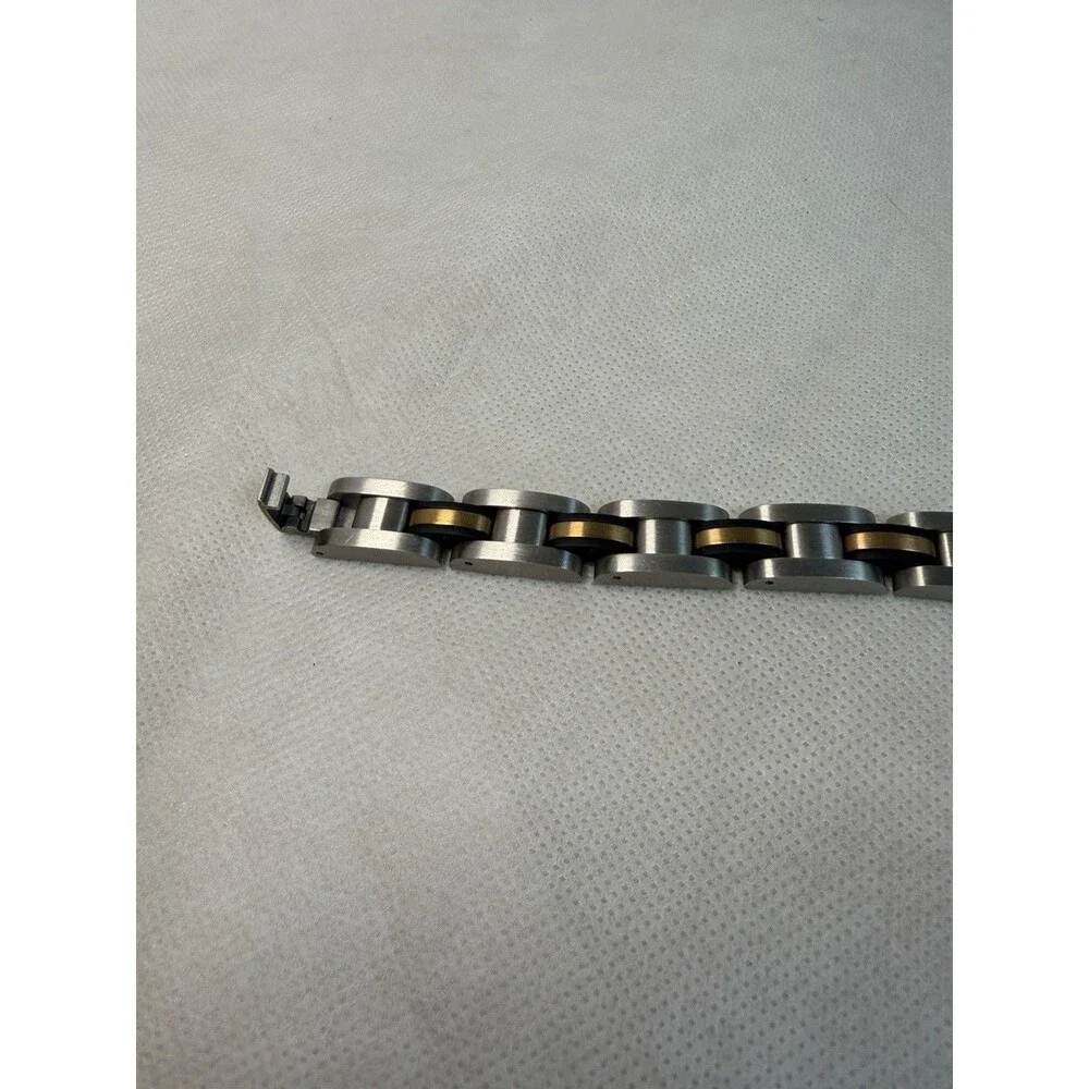 BI Baroni Stainless Steel Men's Link Bracelet  Band Two Tone Silver Gold